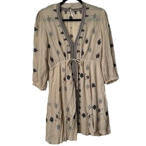 Free People mini dress coverup off white embroidered with brown, black silver S
